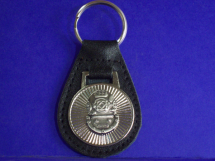 Chrome Medallion on Leather Fob Mark V Helmet Key Chain